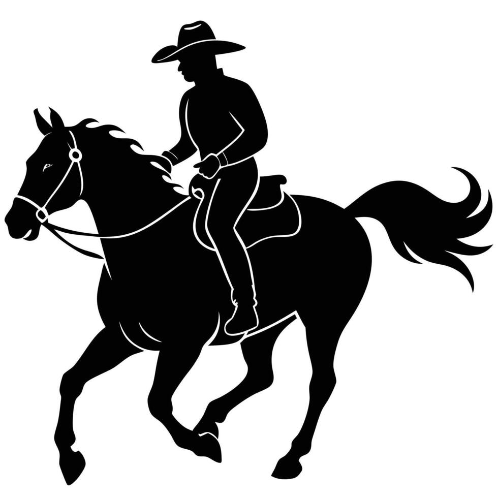 Dynamic Cowboy Riding Horse Silhouette Graphics vector