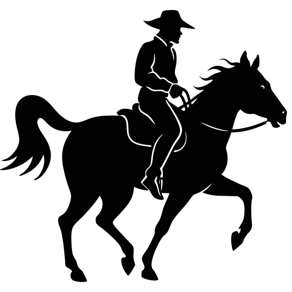 Clean and Simple Cowboy Riding Horse Silhouette vector