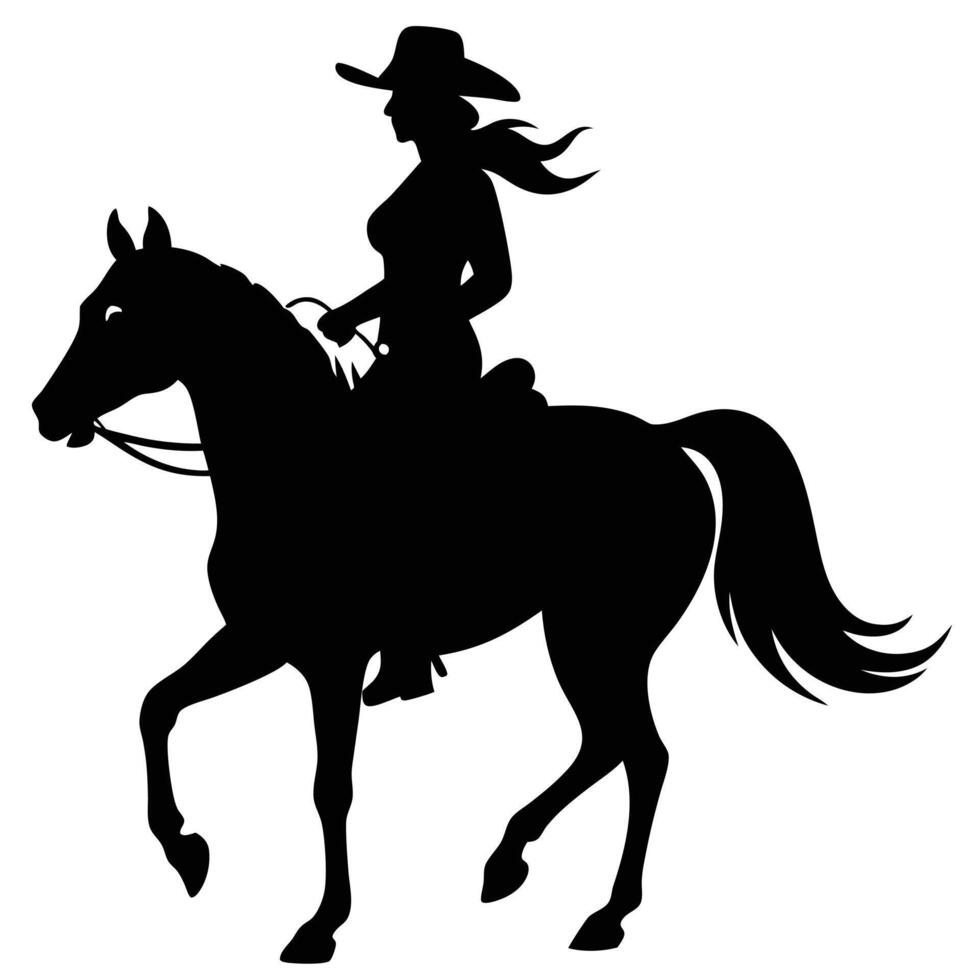 Clean and Simple Cowgirl Riding Horse Silhouette vector
