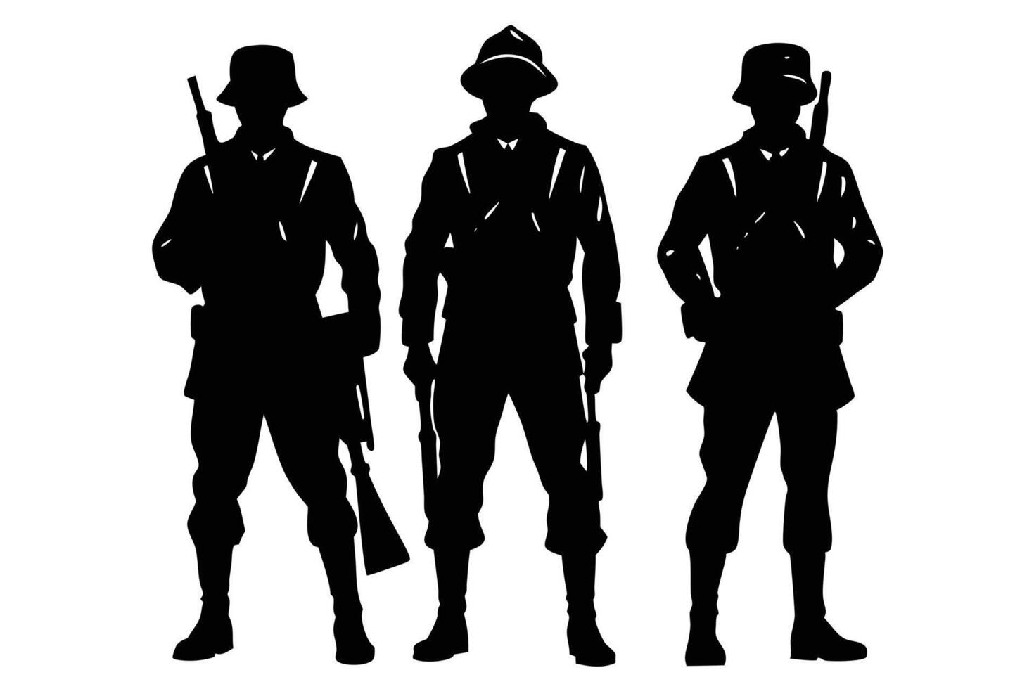 Downloadable Silhouette of Soldiers for War-Themed Content vector