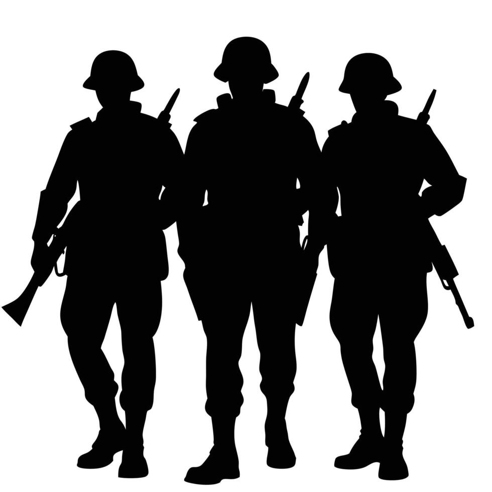 Realistic Silhouette of Soldiers Holding Weapons vector