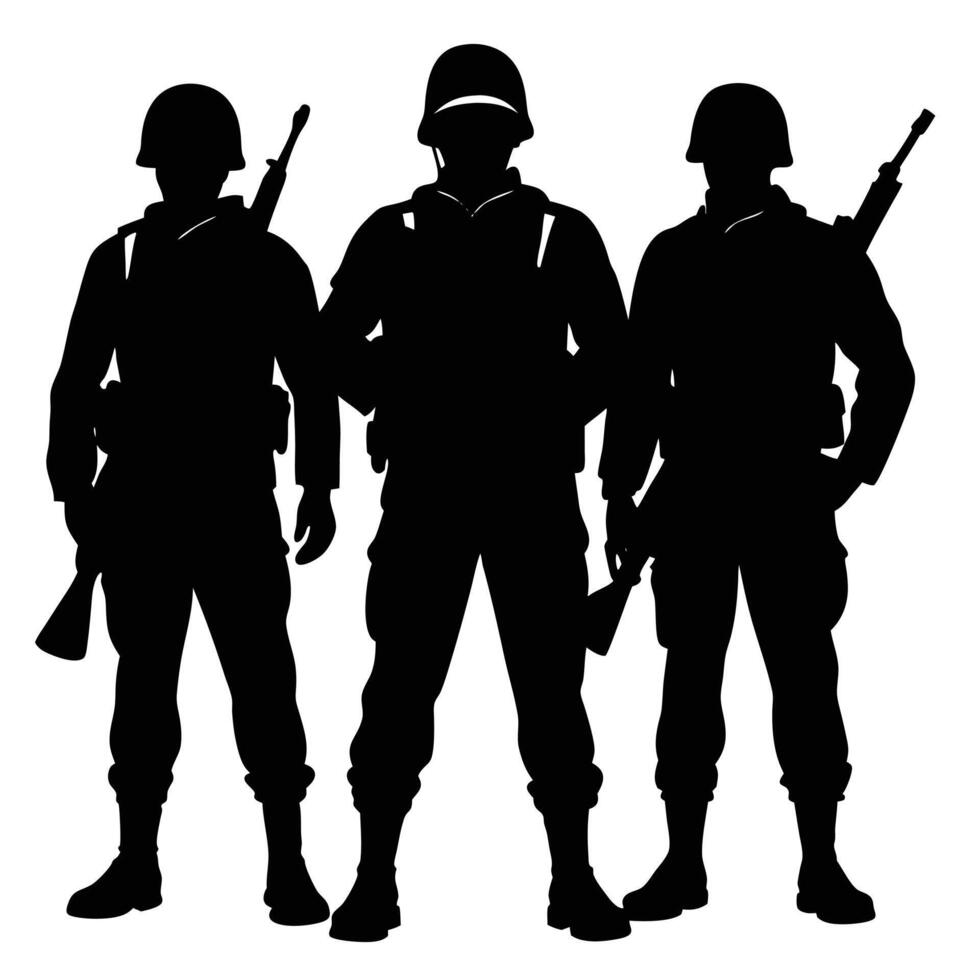Silhouette of Soldiers Walking Through the Fog vector