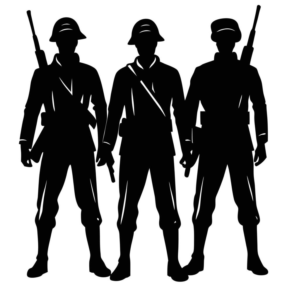 Dramatic Silhouette of Soldiers Under the Sunset vector