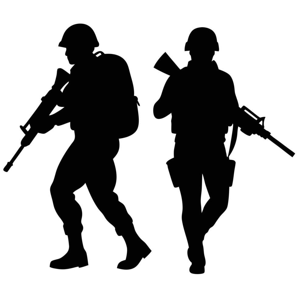 Iconic Silhouette of Soldiers Depicting Heroism vector