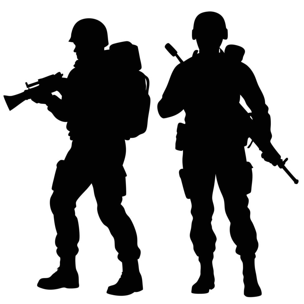 Military-Themed Silhouette of Soldiers for Creative Projects vector