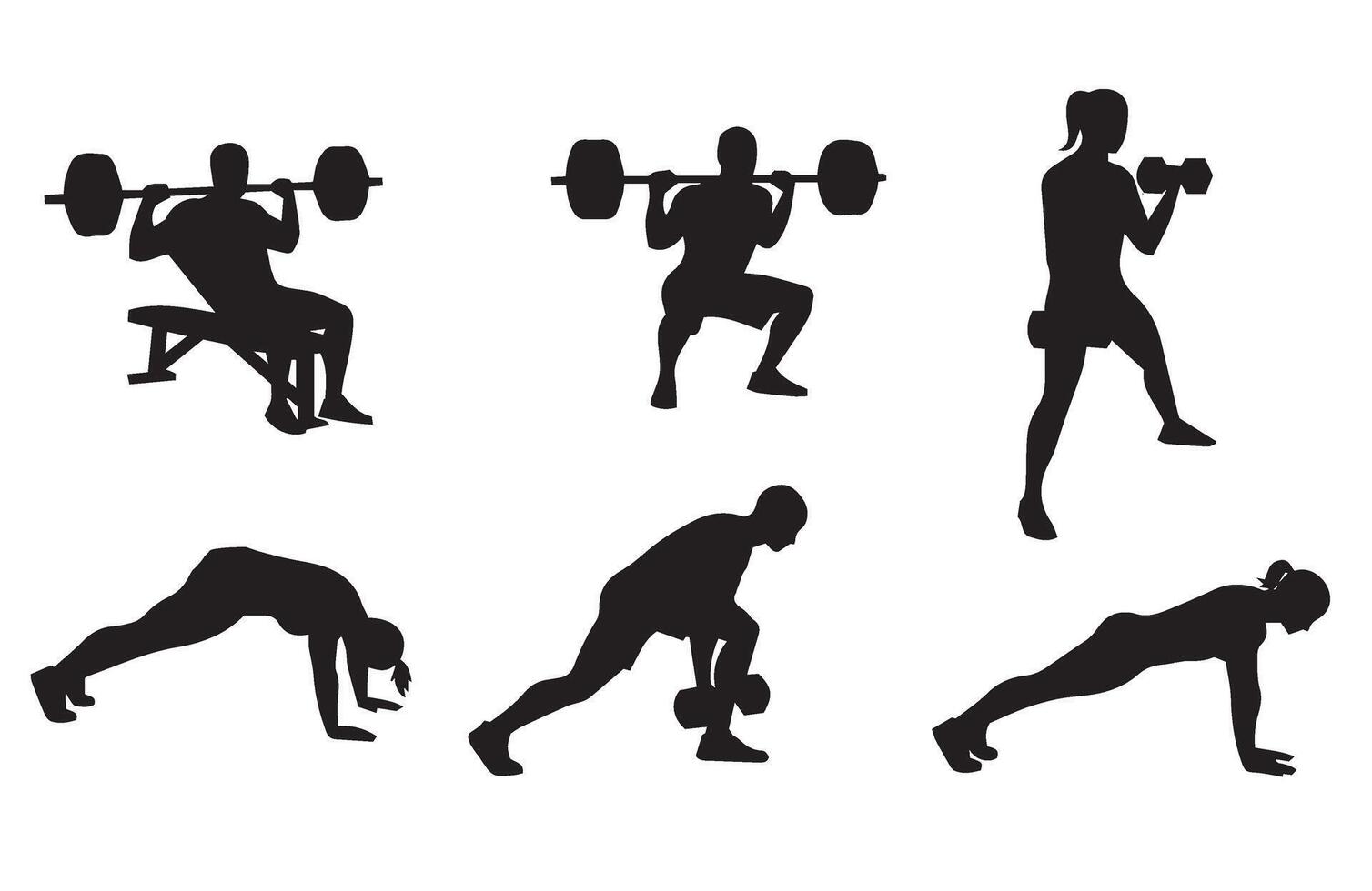 Gym training workout collection strong poses vector