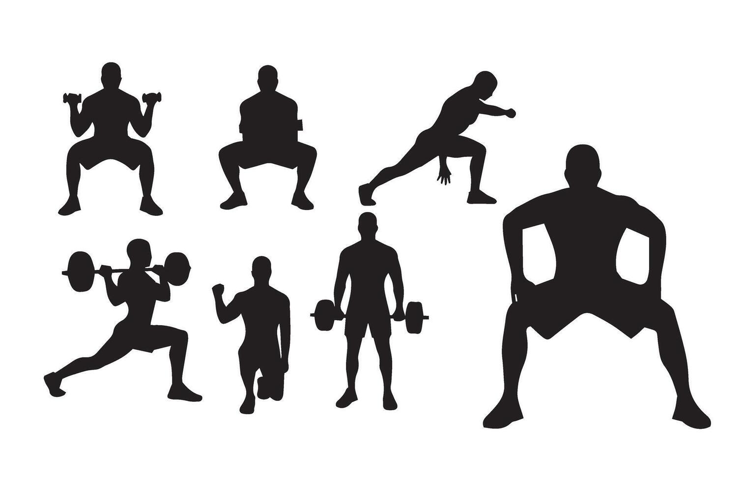 Fitness gym workout training silhouette set vector