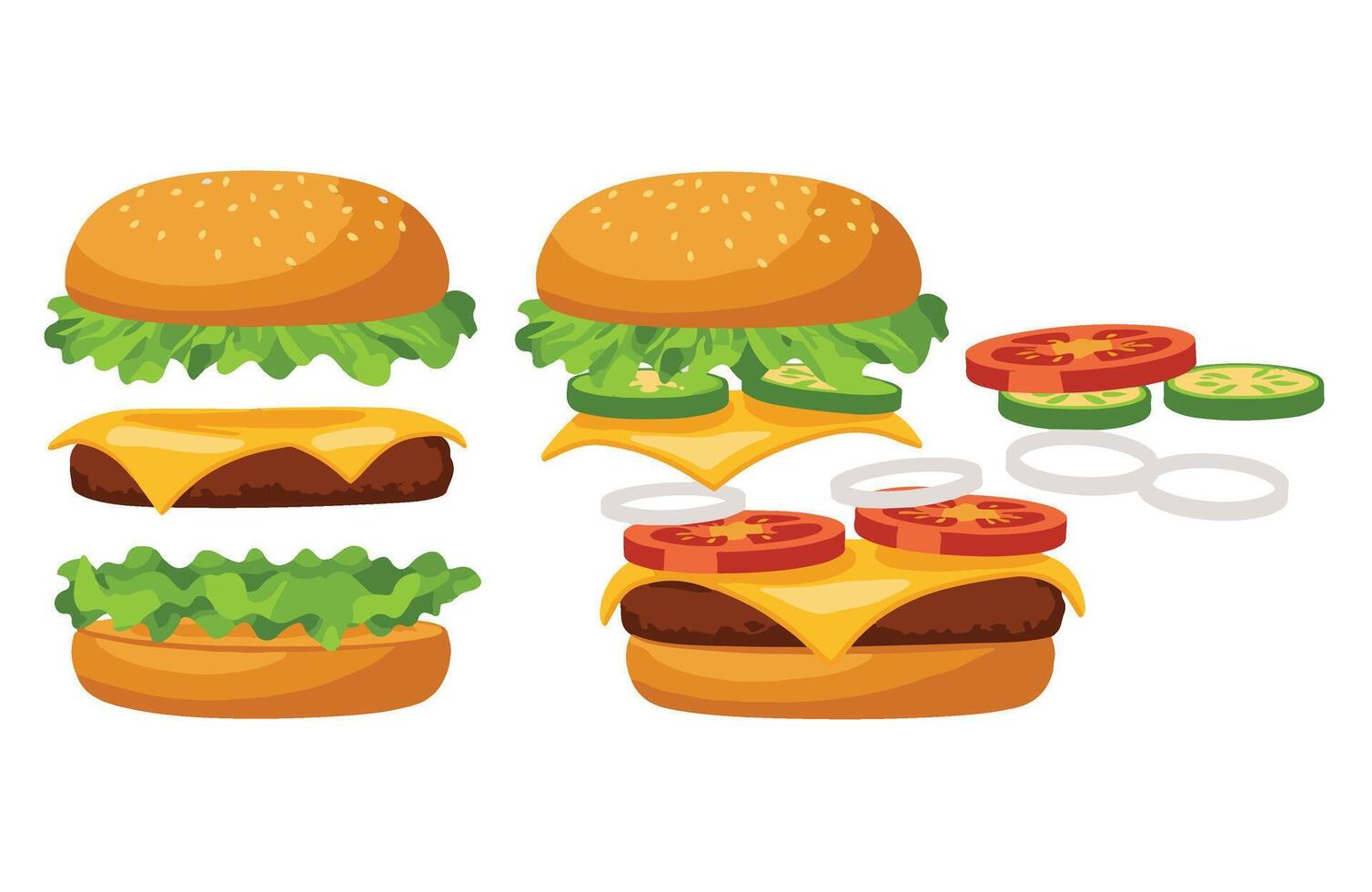 Juicy Beef Restaurant Burger Set With Sauce Art vector