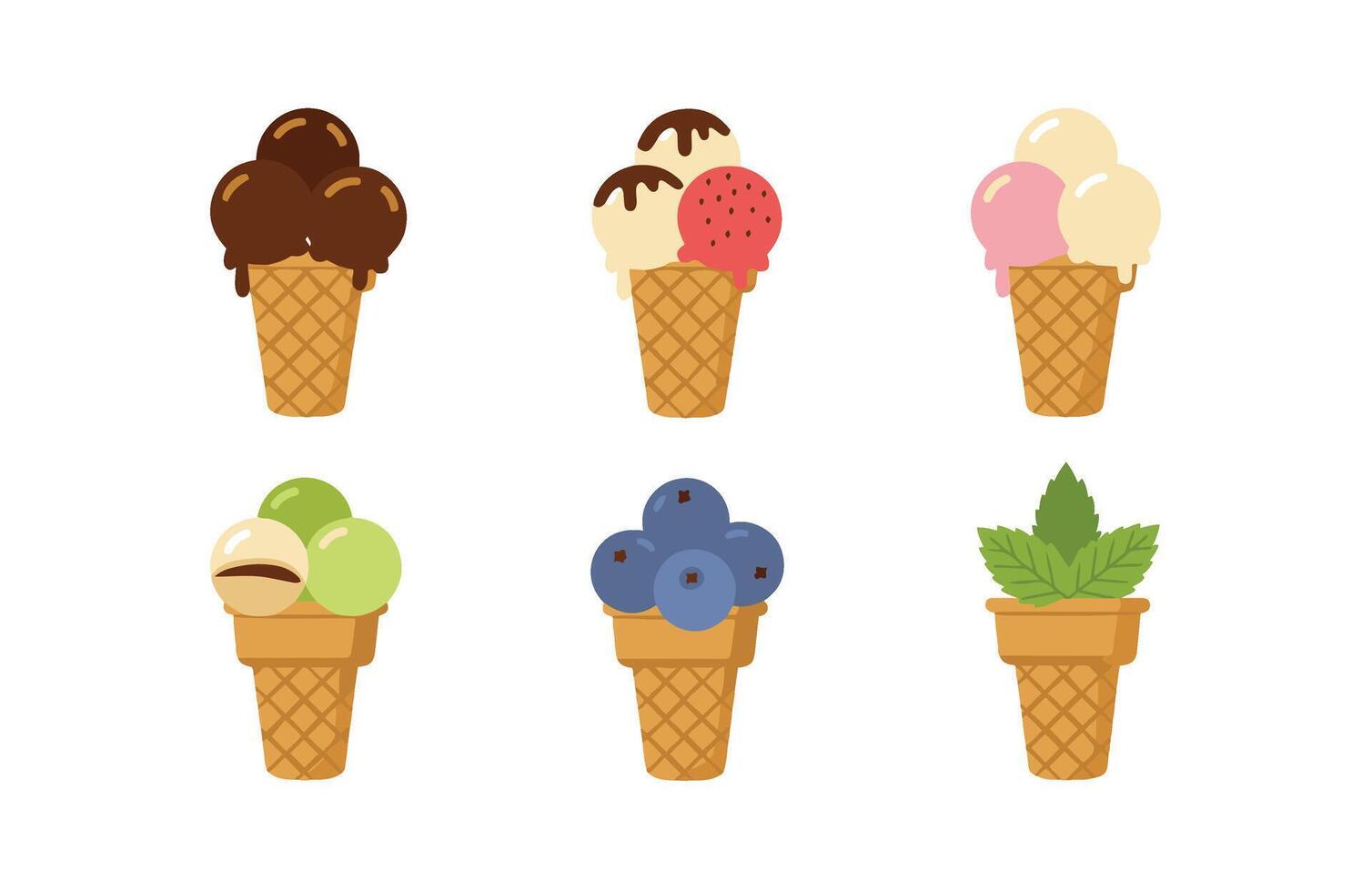 Multi-Scoop Colorful Ice Cream Tasty Icons Chocolate Set vector