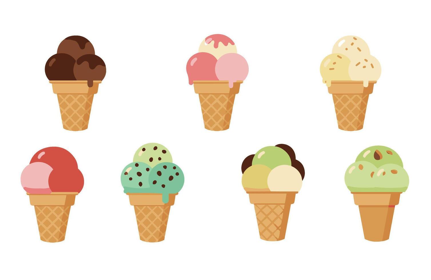 Refreshing Colorful Ice Cream Tasty Icons Chocolate Set vector