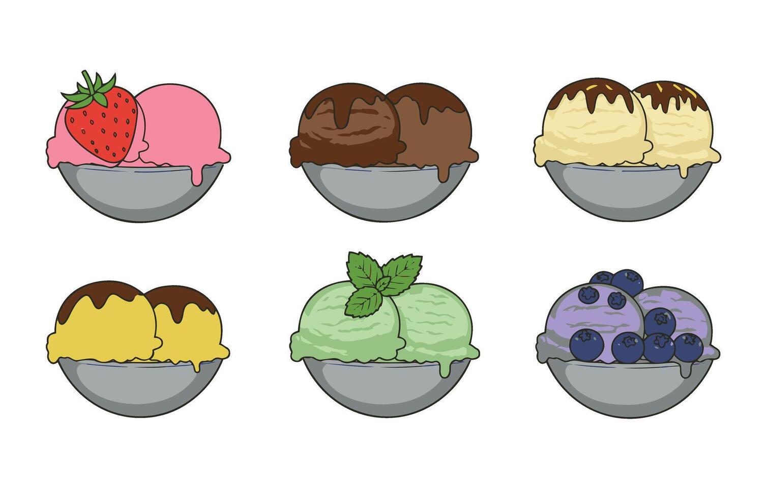 Hand-Drawn Colorful Ice Cream Tasty Icons Chocolate Set vector