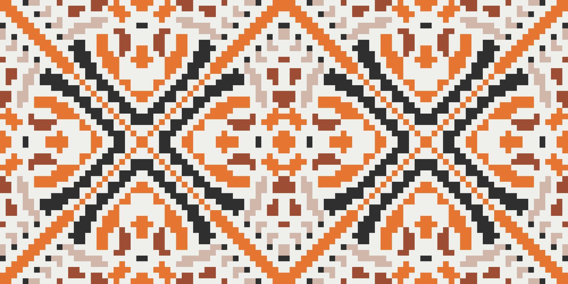 Repeating Pattern Ethnic Motifs Patternfolk Embroidery, Aztec Geometric Ornament Print. Design for Carpet, Wallpaper, Clothing, Wrapping, Fabric vector