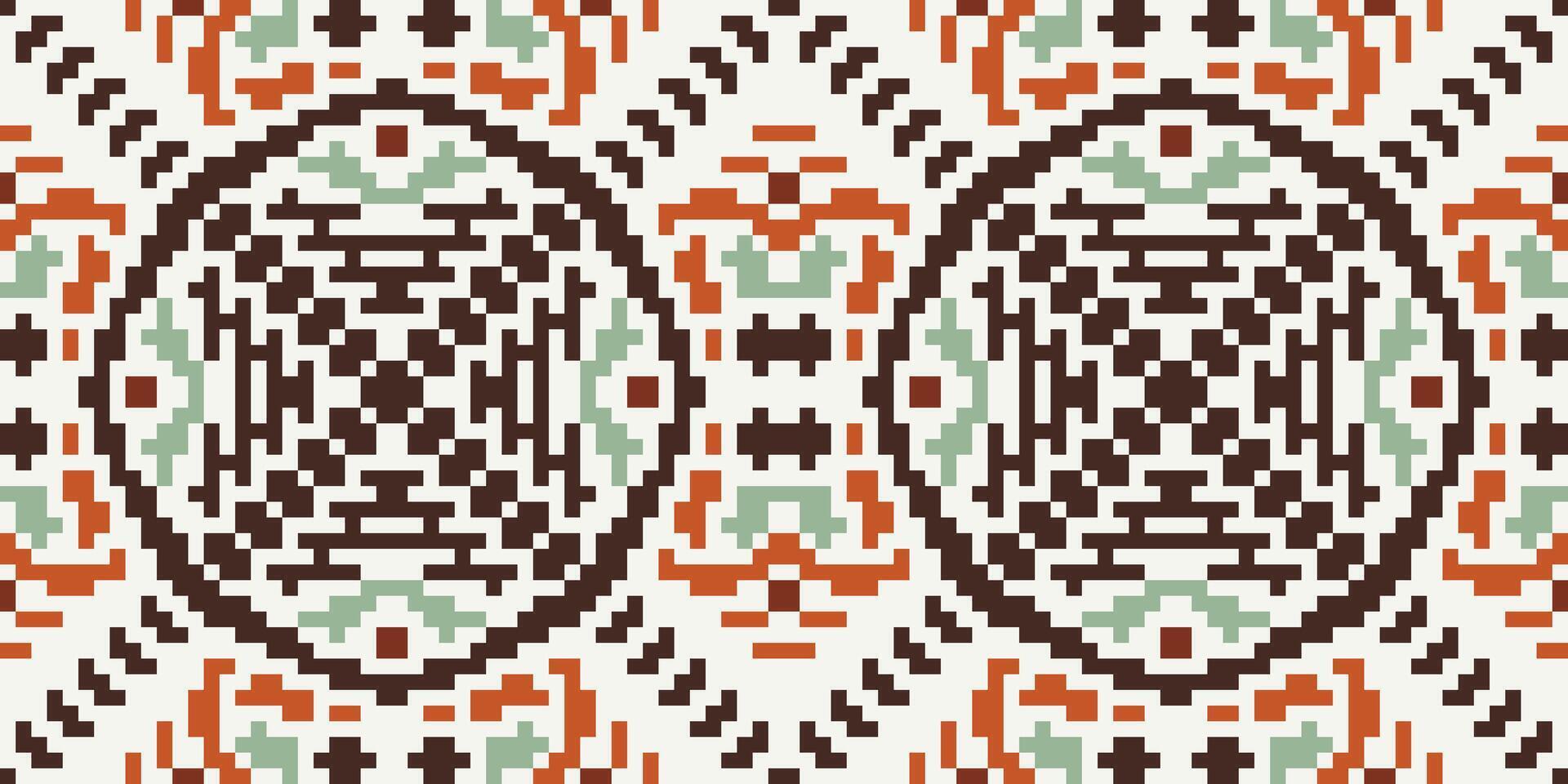 Pixel Art Abstract Ikat Pattern Fabricfolk Embroidery, Aztec Geometric Ornament Print. Design for Carpet, Wallpaper, Clothing, Wrapping, Fabric vector