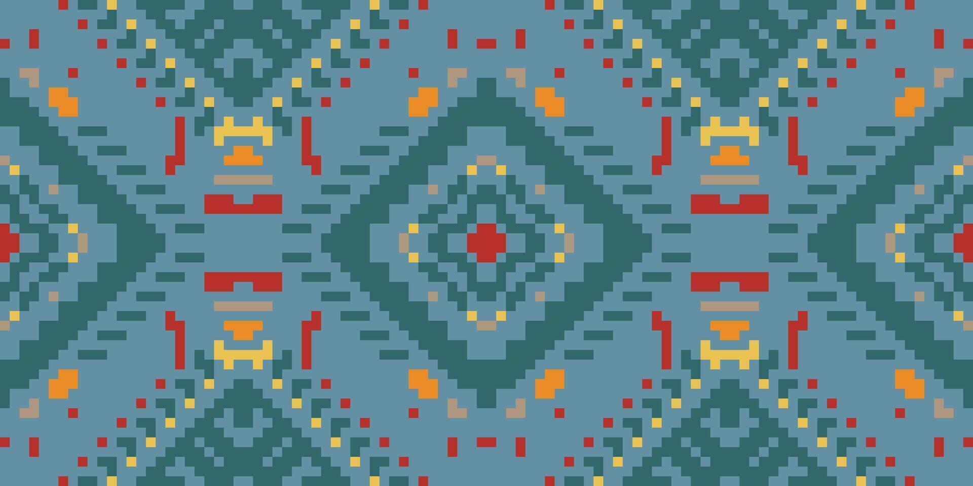 Traditional Ikat Design Pattern Drawingfolk Embroidery, Aztec Geometric Ornament Print. Design for Carpet, Wallpaper, Clothing, Wrapping, Fabric vector