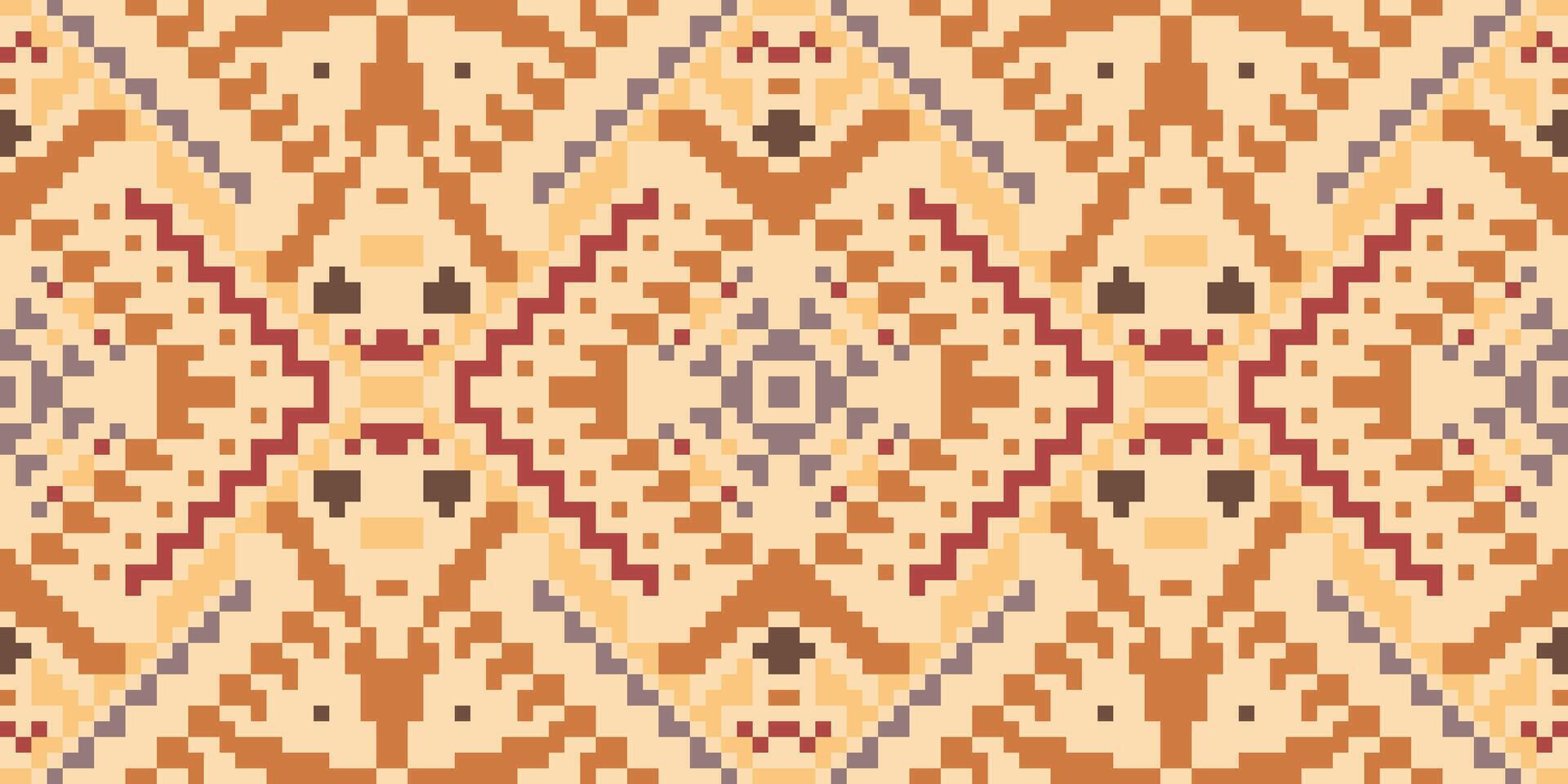 Aztec Pixel Ethnic Ikat Patternfolk Embroidery, Aztec Geometric Ornament Print. Design for Carpet, Wallpaper, Clothing, Wrapping, Fabric vector