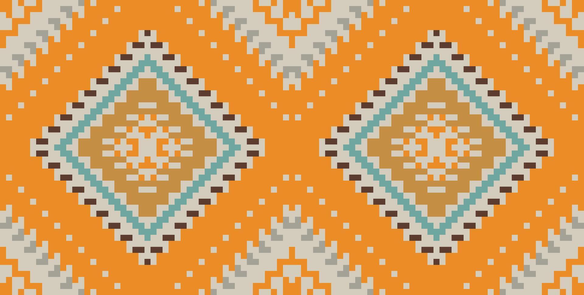 Retro Ikat Quilt Patternfolk Embroidery, Aztec Geometric Ornament Print. Design for Carpet, Wallpaper, Clothing, Wrapping, Fabric vector