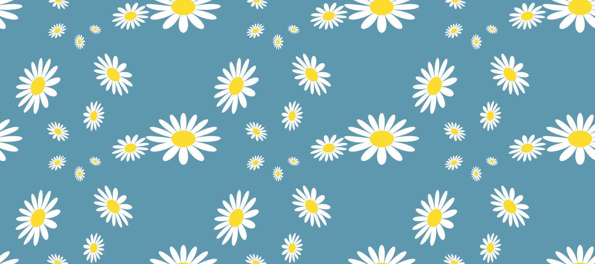 Vintage Daisy Pattern Printable. Blossom Seamless Pattern of White Daisies on Color Background. vector