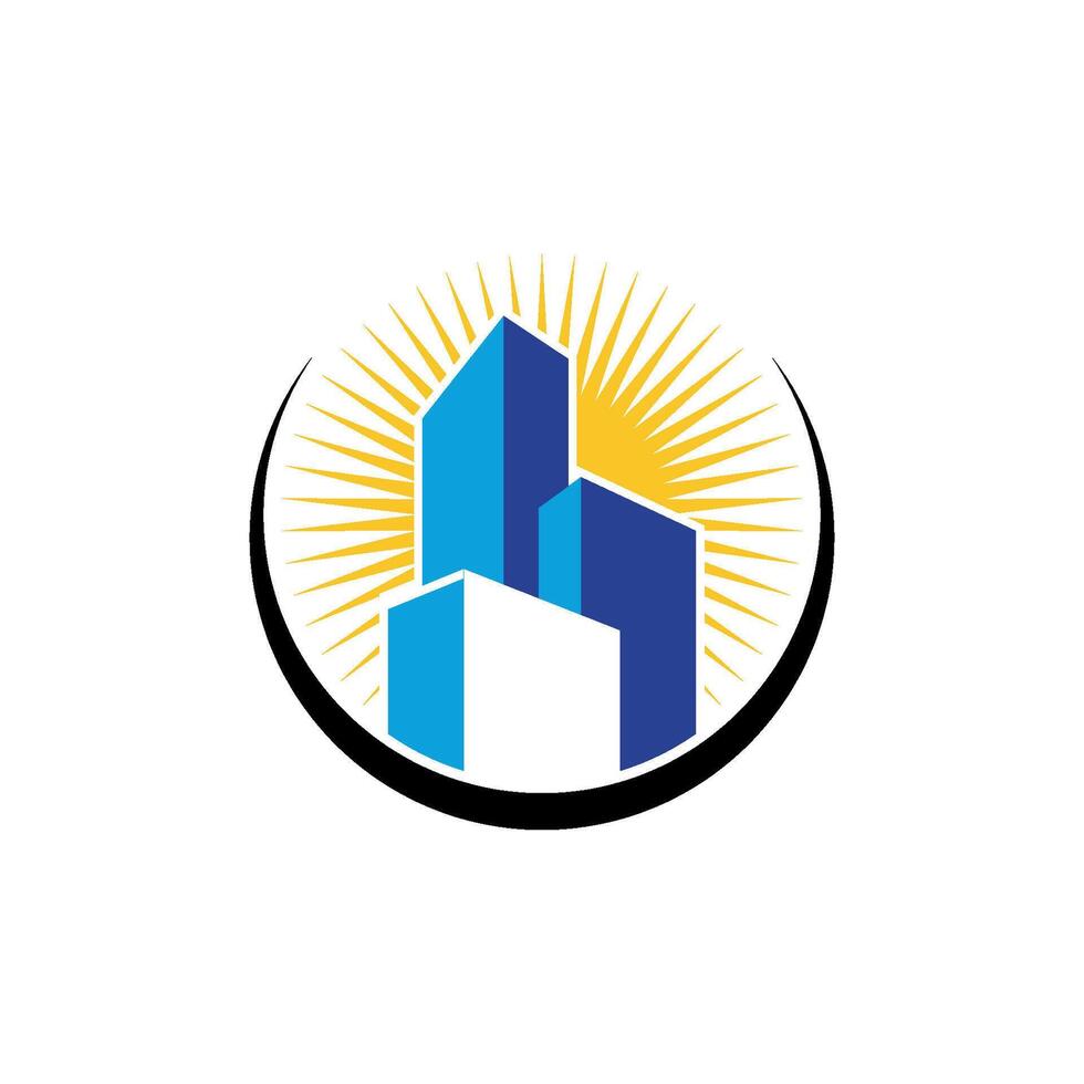 Circle Skyline, Skyscraper and Sun Logo Template Illustration Design. EPS 10. vector
