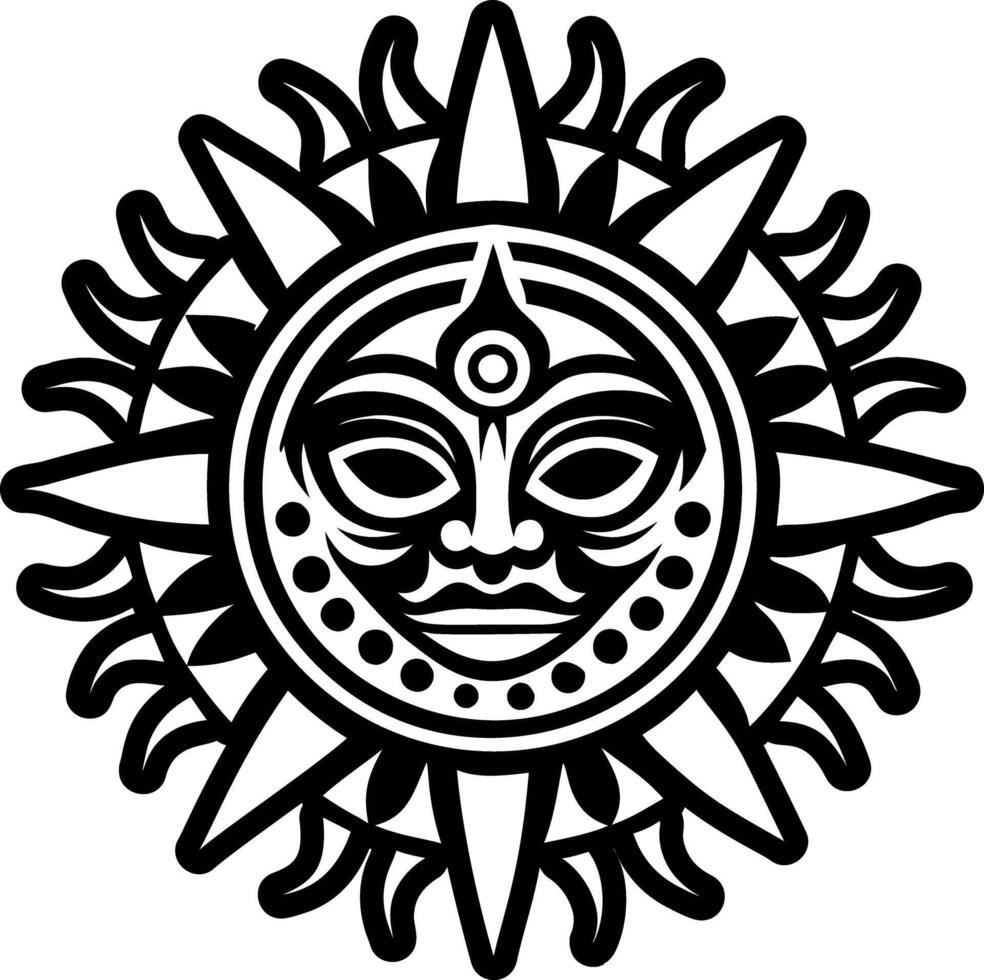 Taino sun face tattoo, glyph icon vector