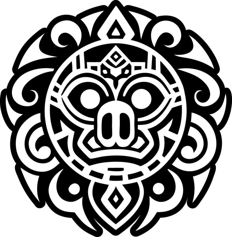 Stone carving with a tribal mask pattern, glyph icon vector