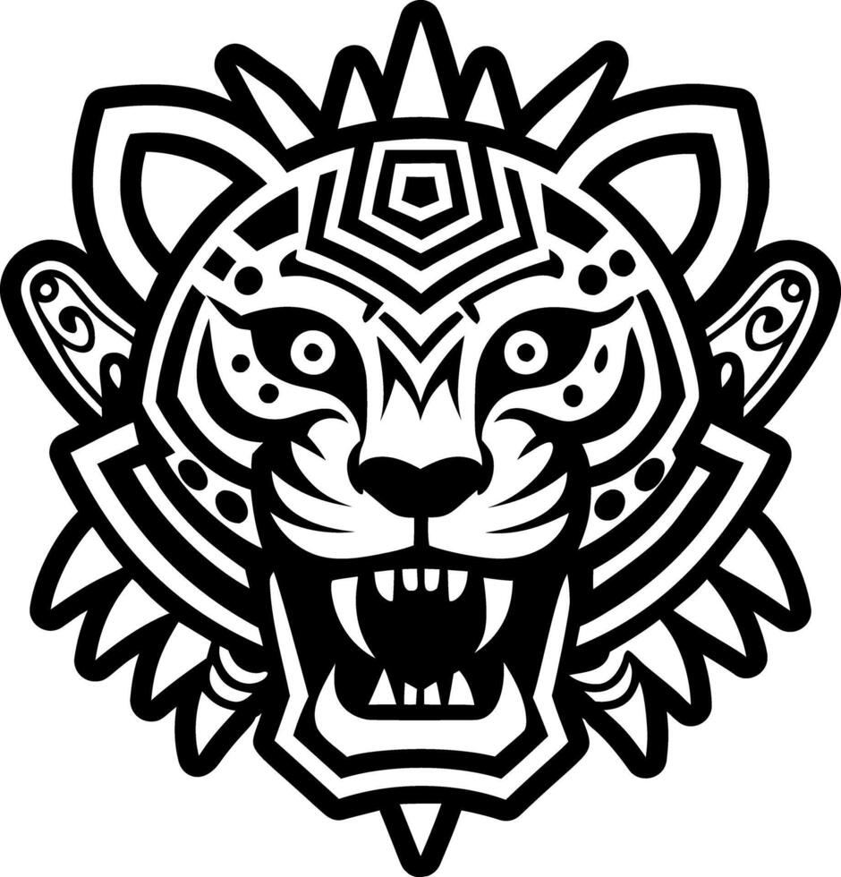 Solid style icon of jaguar warrior tattoo vector