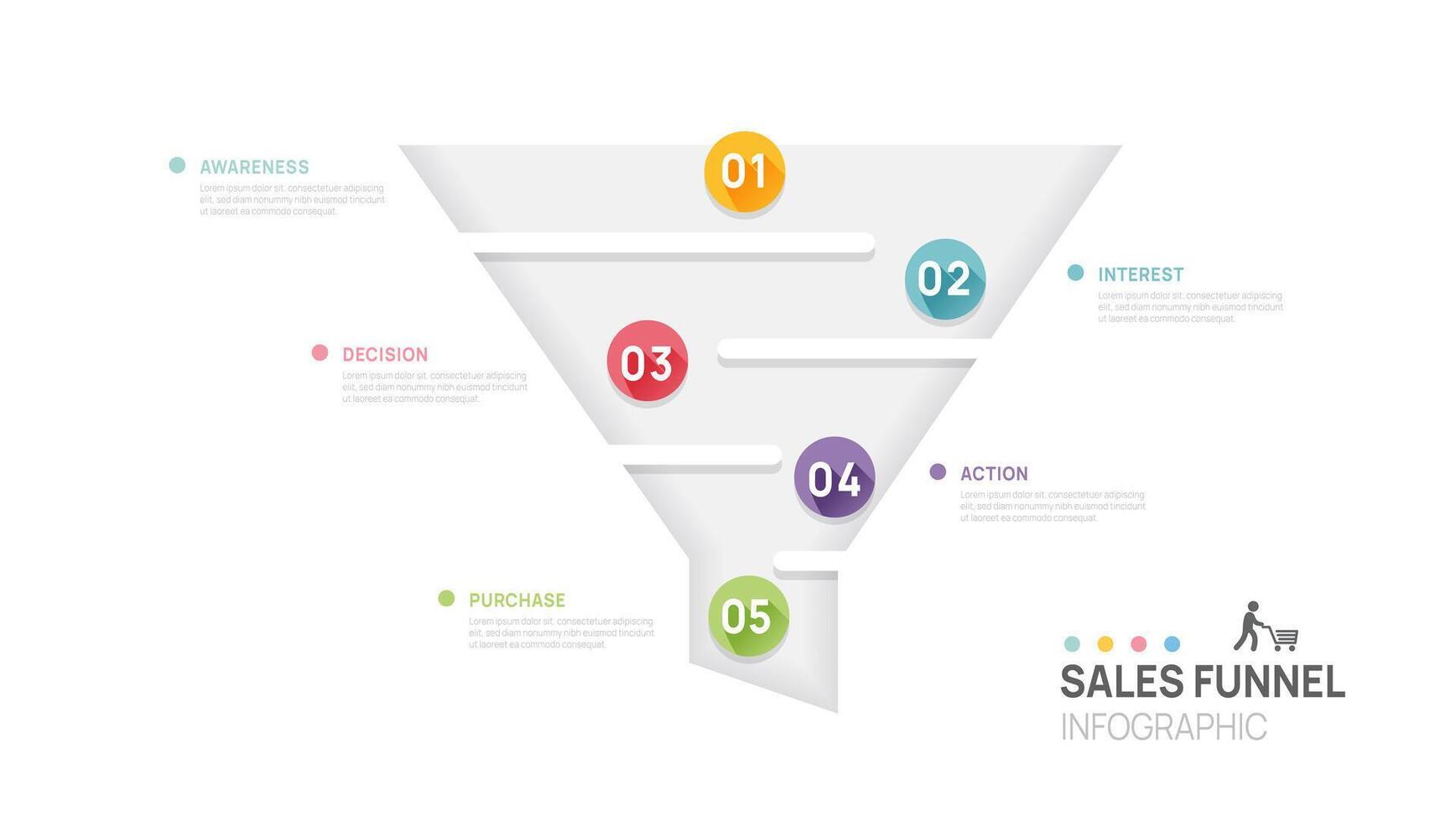 Sales funnel Infographic diagram template for business. Modern Timeline 5 steps, presentation infographics. vector