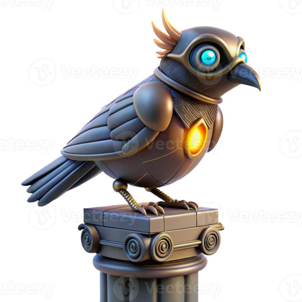 Mechanical Bird on Column with Futuristic Design and Intricate Details png