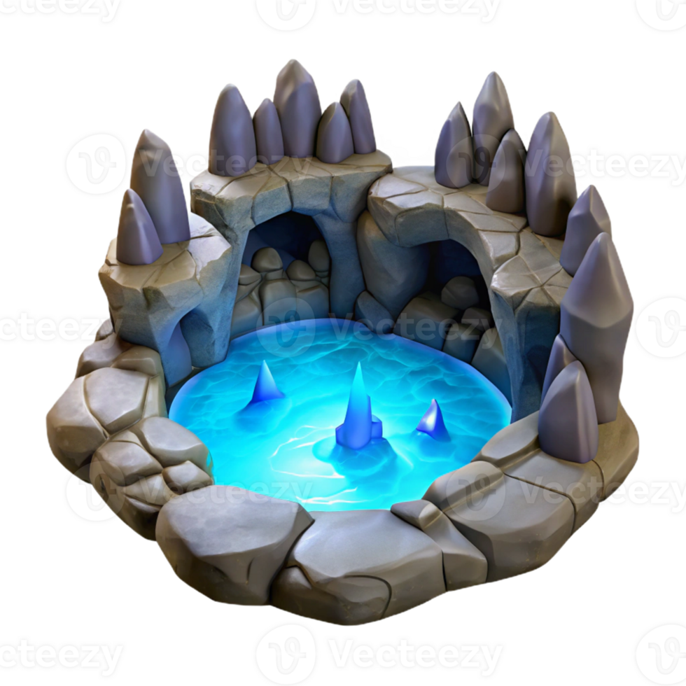 Glowing Crystal Cave Pool with Reflective Waters and Mystical Design png