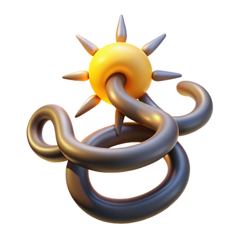 Abstract 3D Render Sun like Orb with Spiked Ring and Serpentine Form png
