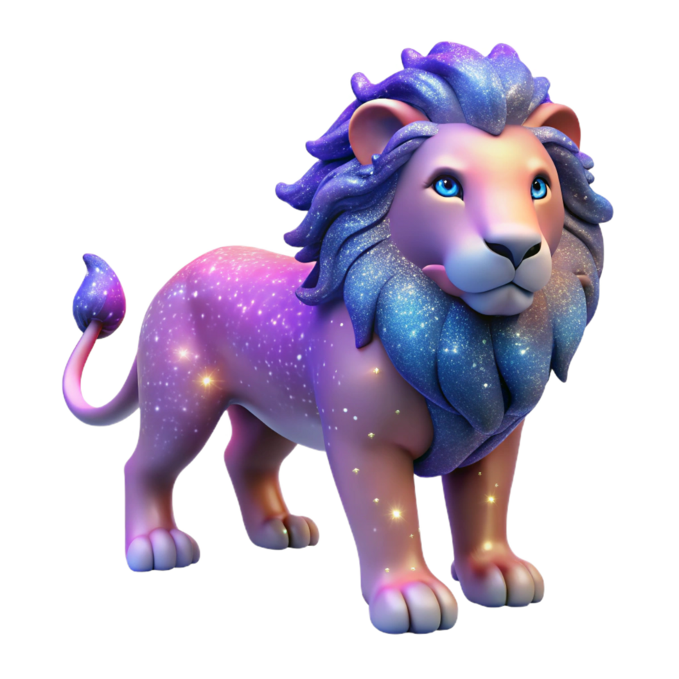 Cosmic Lion A 3D Render of a Sparkling Celestial Cat png