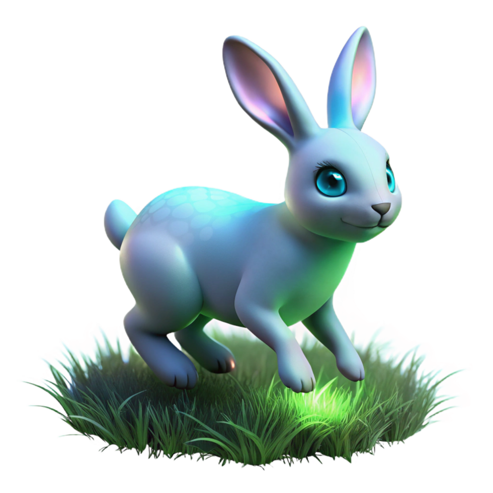 3D Render of an Adorable Bunny Hopping in a Lush Green Meadow png