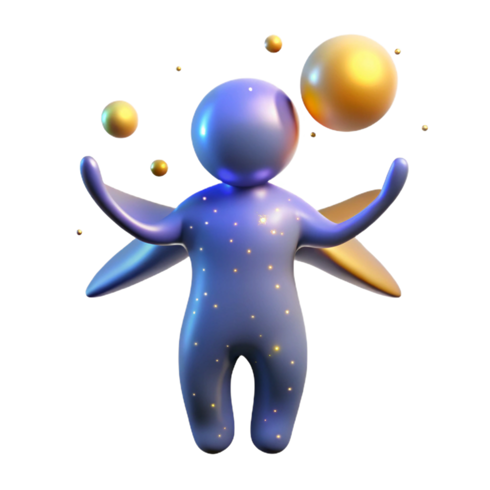 3D Render of Abstract Figurine Juggling Spheres png