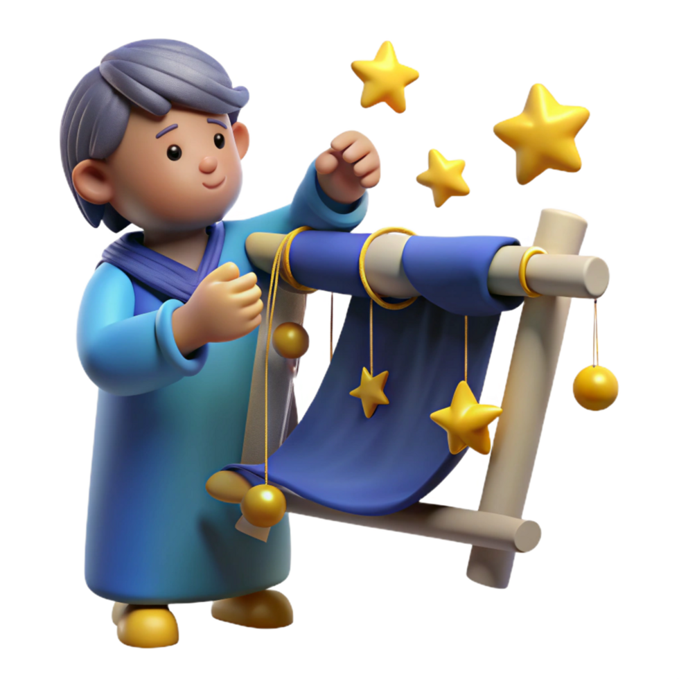 3D Render of a Child Making Stars png