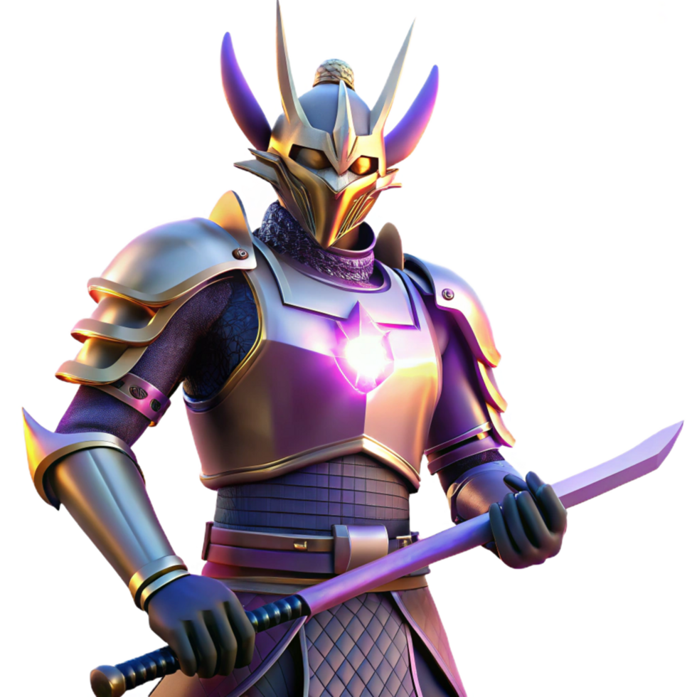 Fantasy Armored Warrior with glowing crystal and katana png