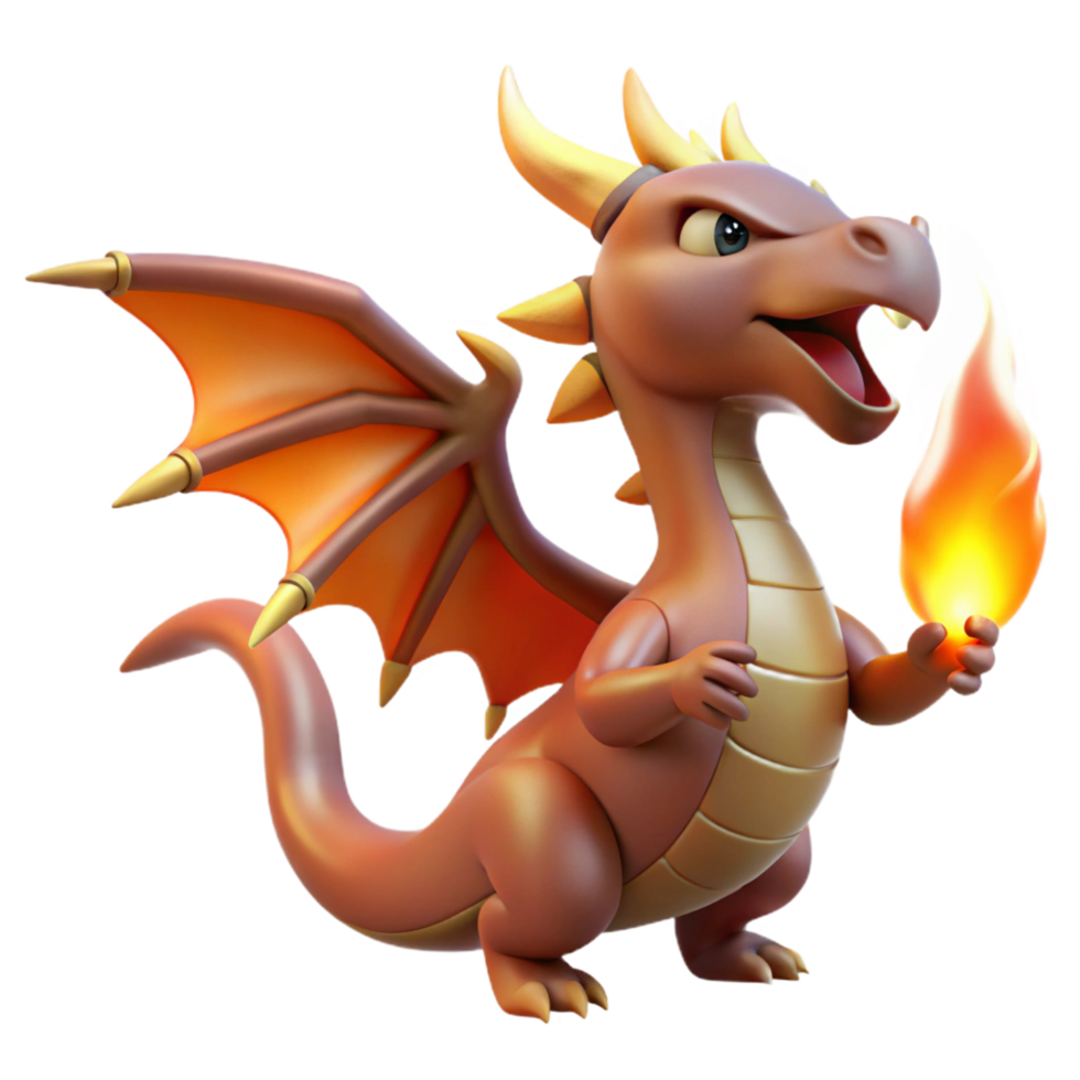 Cute Baby Dragon with Fire Breath 3D Render png