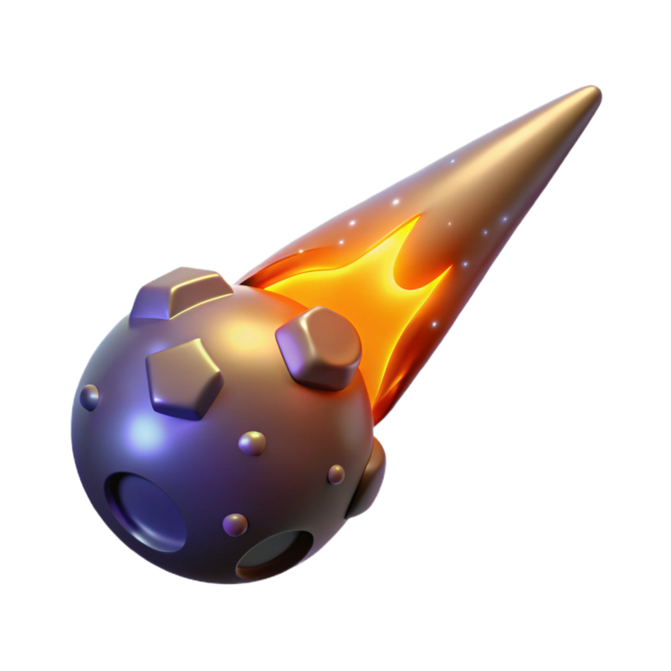 Fiery Meteoroid in Space 3D Render of Celestial Body png