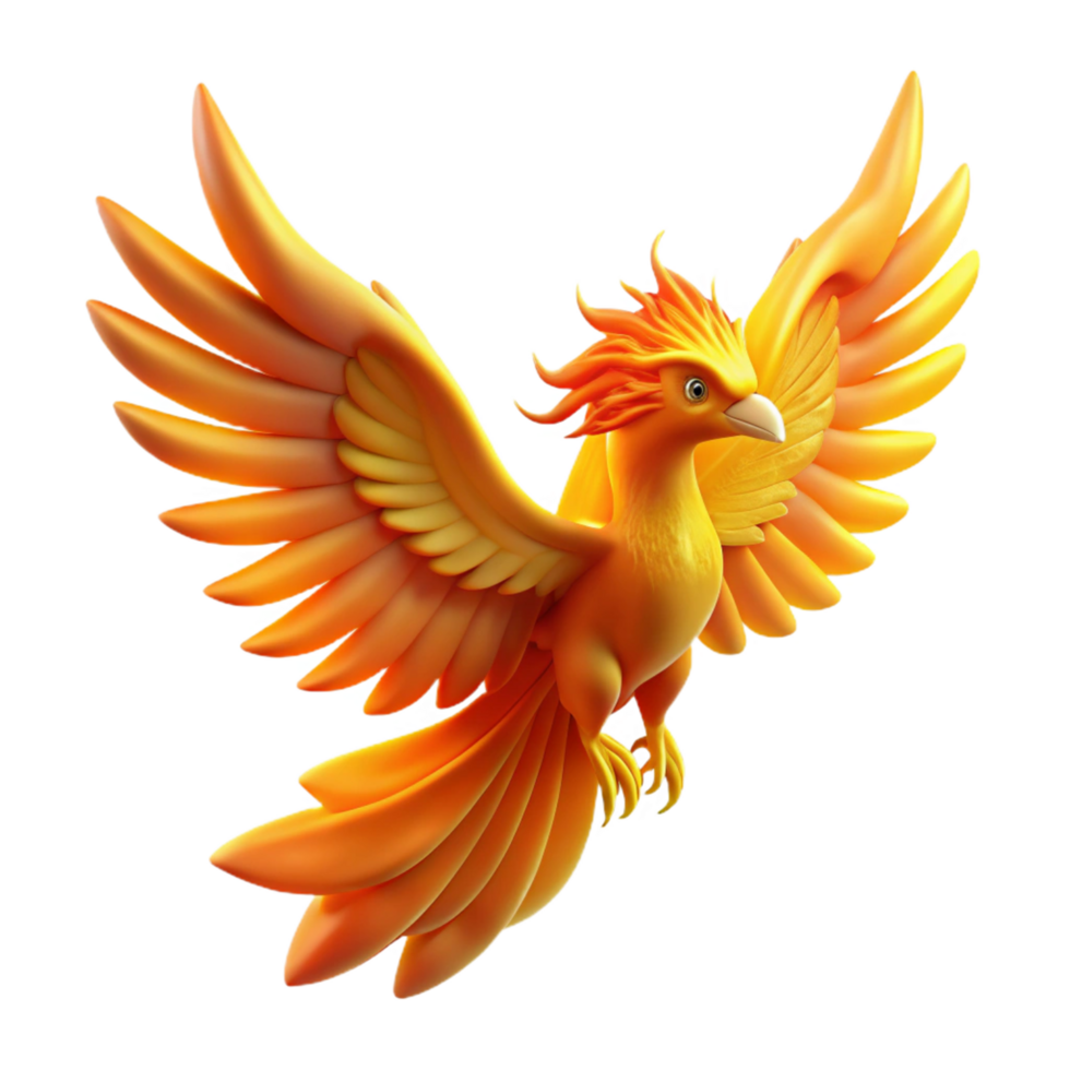 Majestic Golden Phoenix in Flight 3D Render of Mythical Bird png