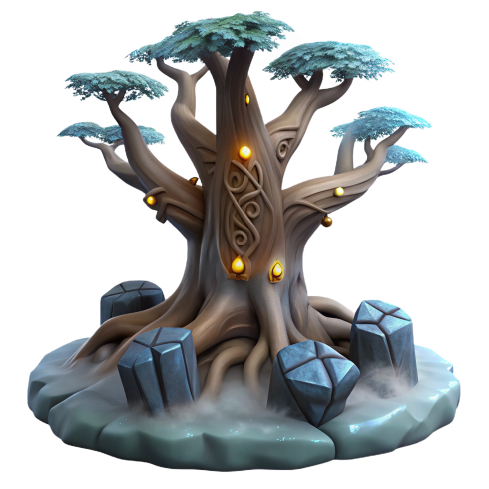 Enchanted Glowing Tree with Crystalline Base 3D Model png