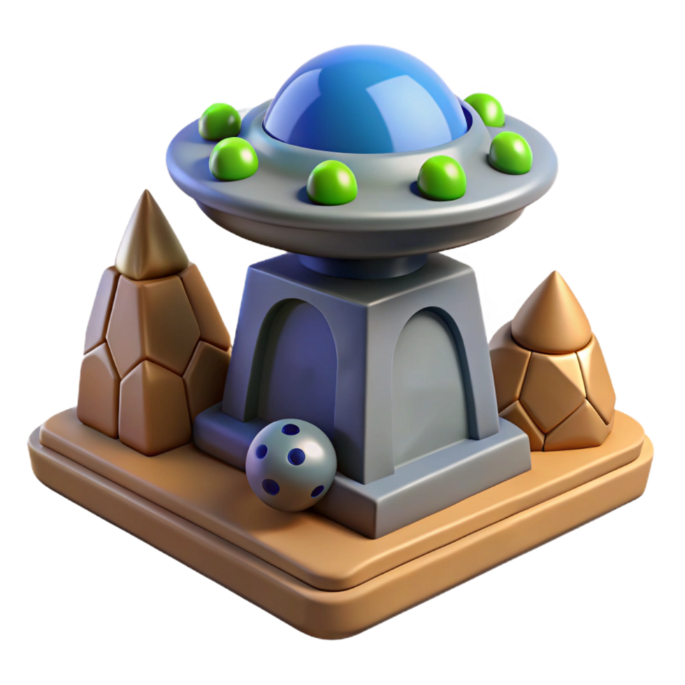 3D Render of a UFO Landing on Geometric Structures png