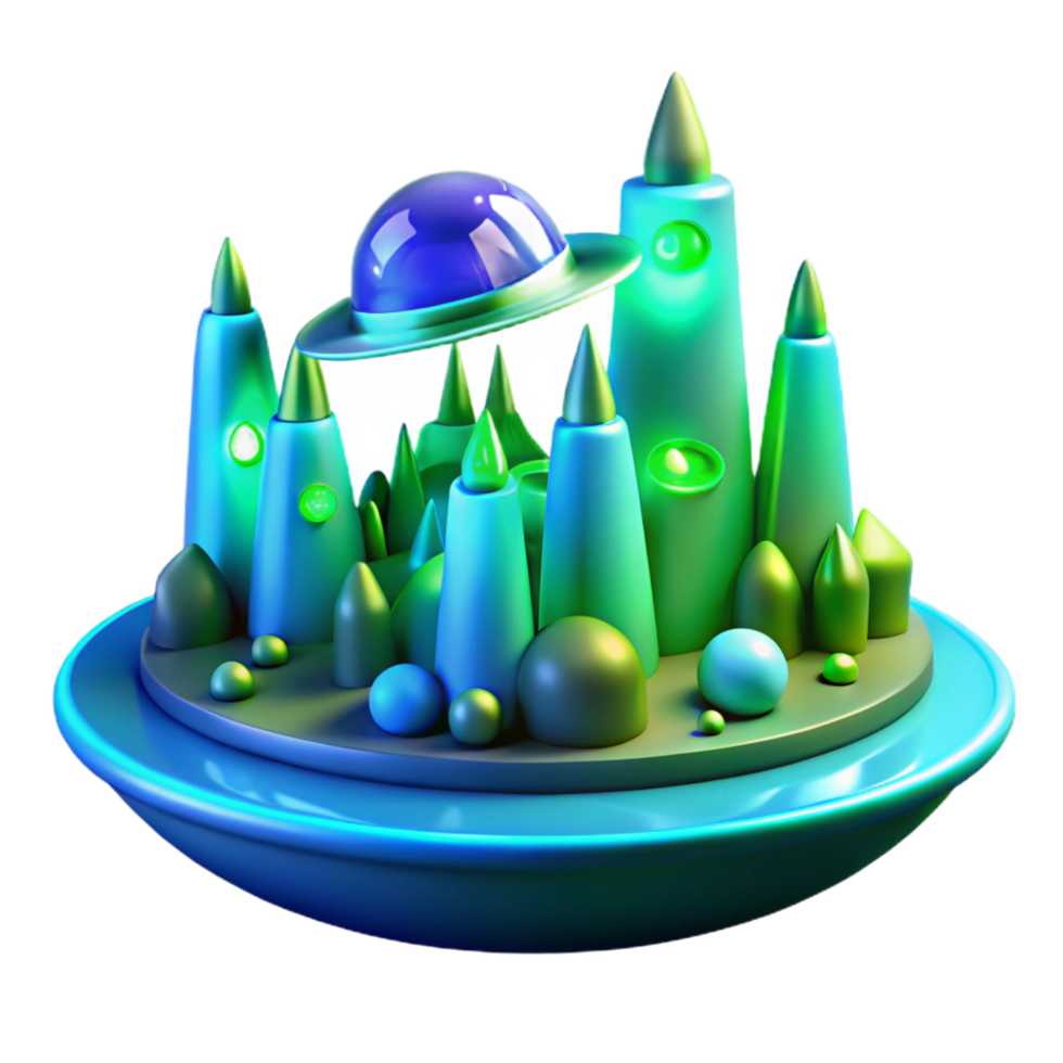 Alien Spaceship Landing on a Vibrant, Surreal Planet png