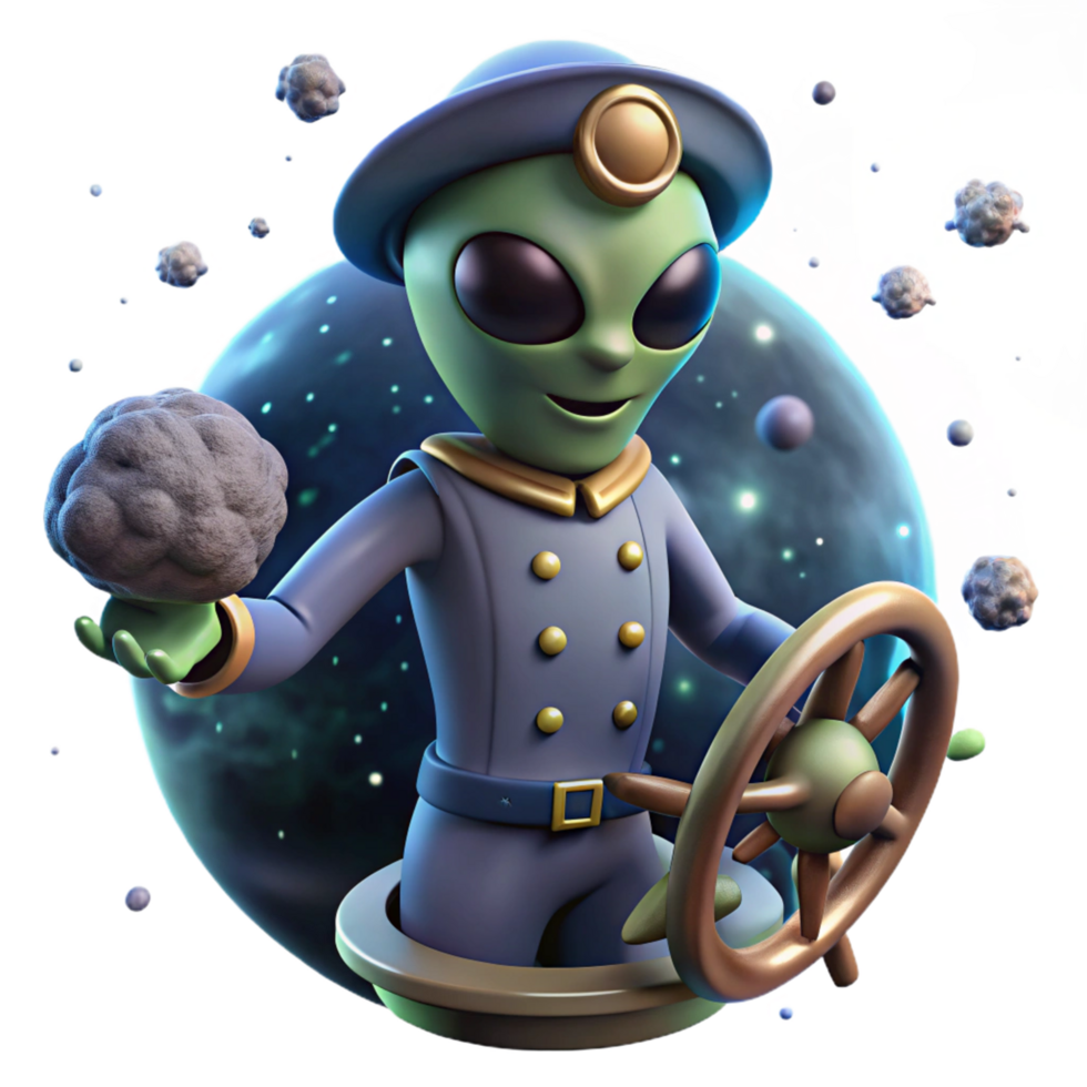 Alien Pilot Navigating Asteroid Field png
