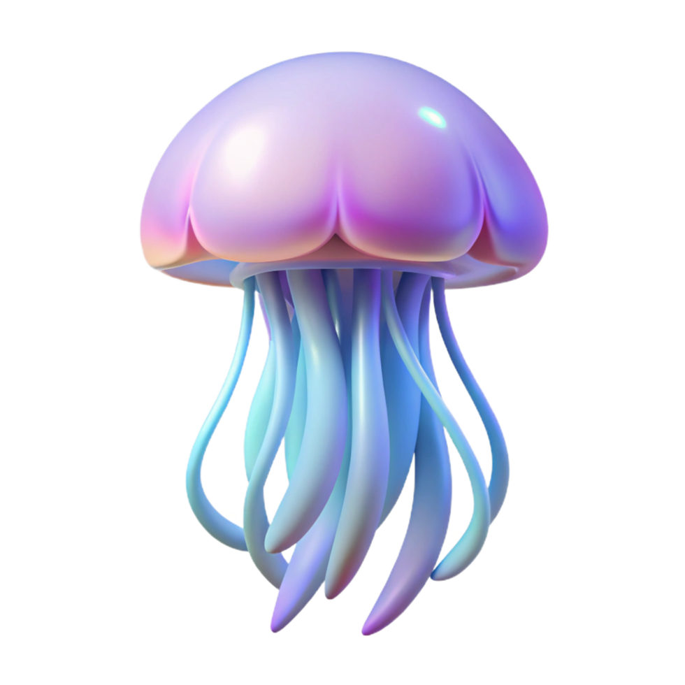 3D Render of a Colorful Jellyfish with Flowing Tentacles png