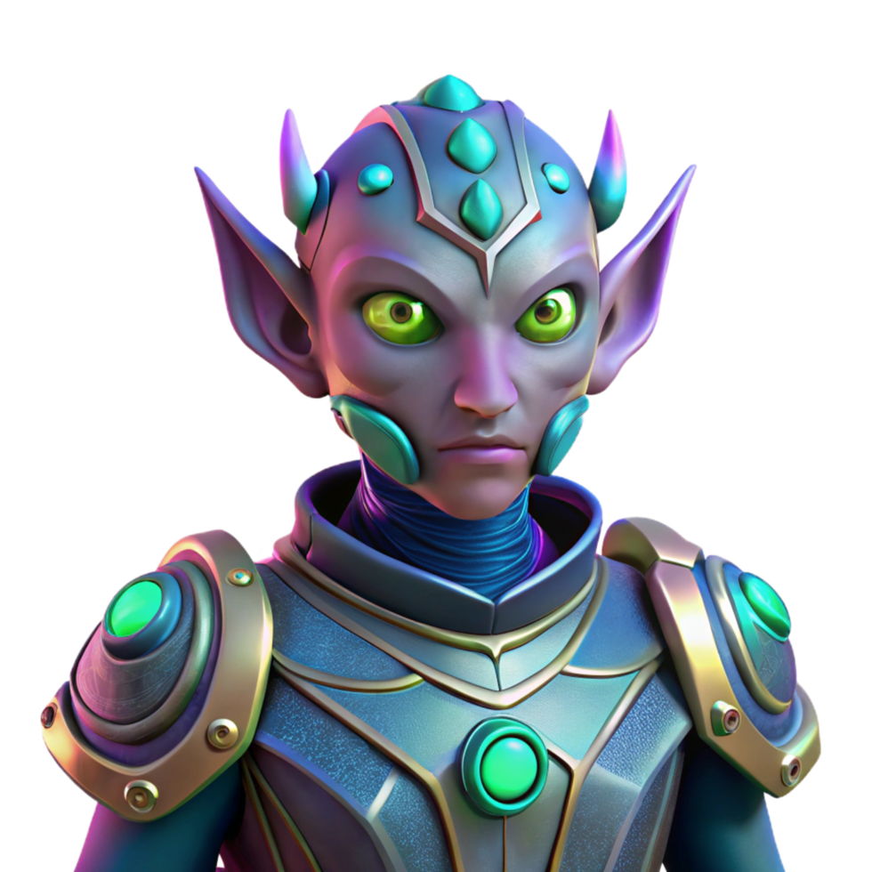 Cosmic Elf Warrior Iridescent Armor and Alien Design png