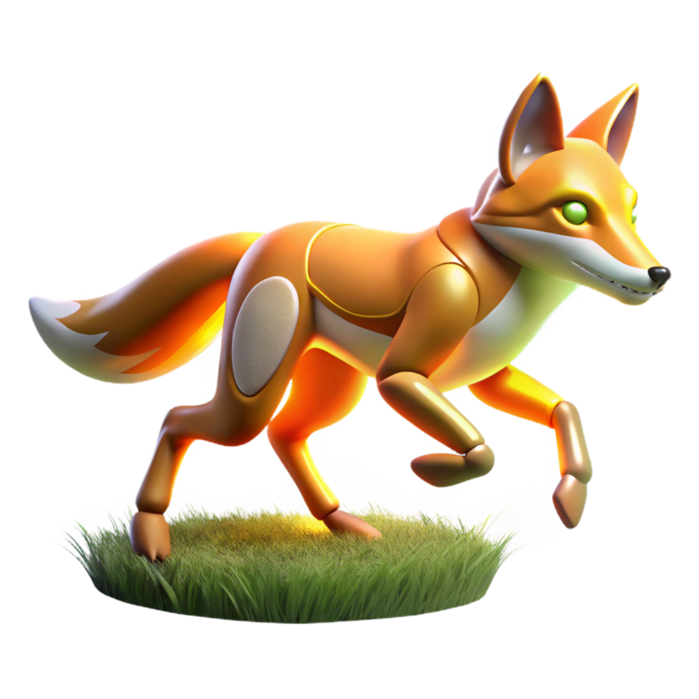 3D Render of a Running Cartoon Fox on Grass png