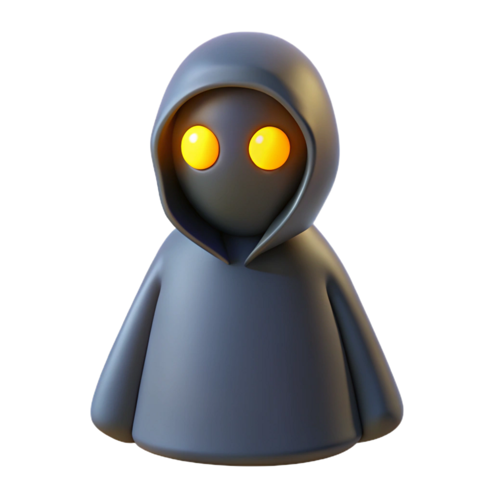 3D Render of a Hooded Figure with Glowing Eyes png