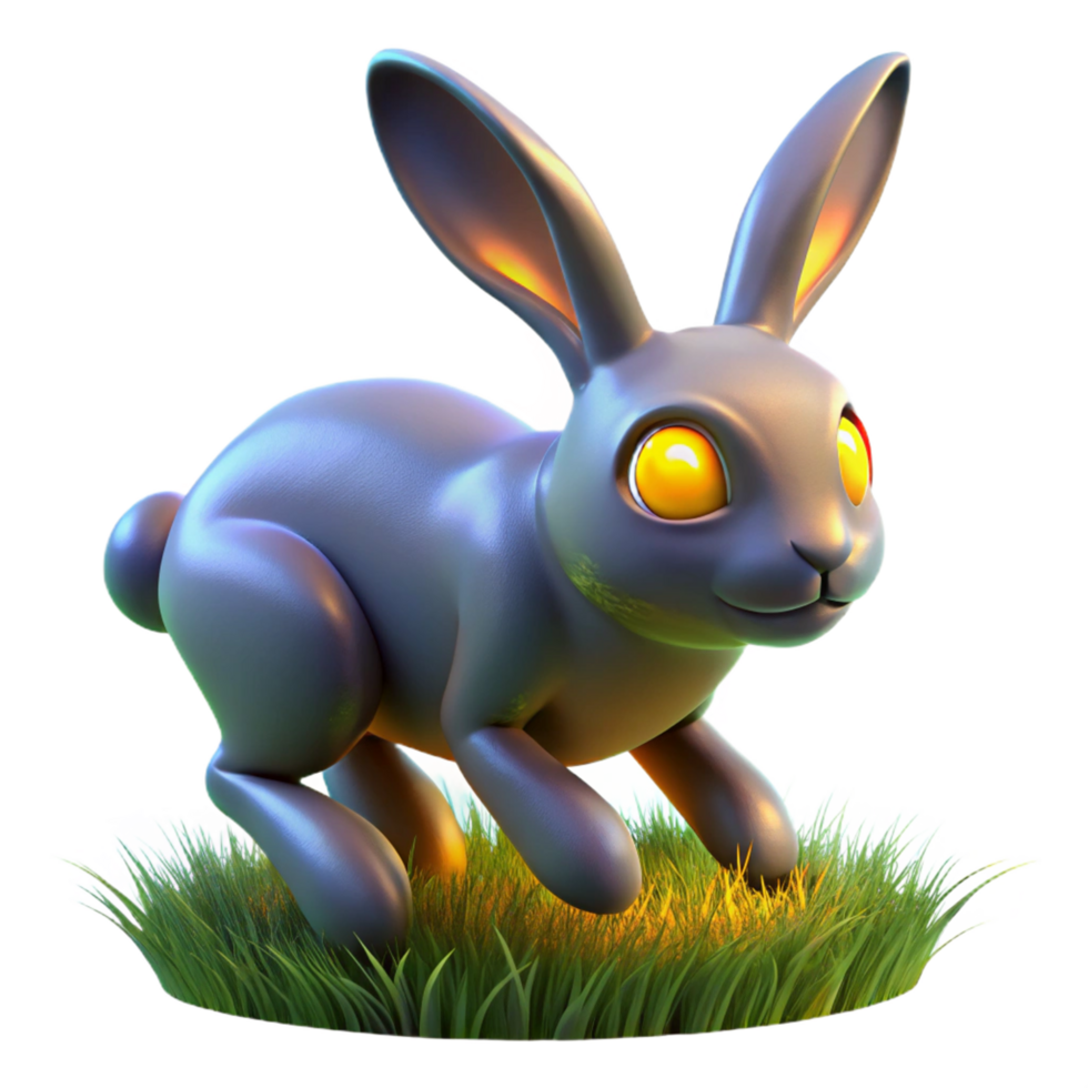 3D Render of a Gray Rabbit in Grass png