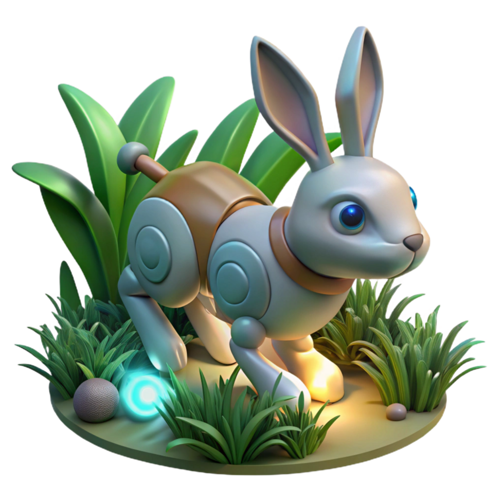 3D Render of a Robotic Rabbit in Grass png