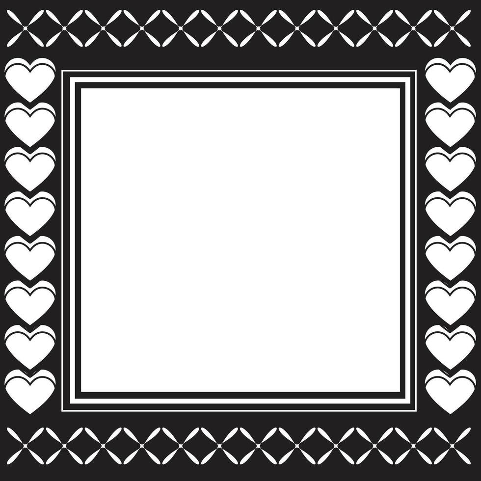 Black and White Border Frame with Hearts and Geometric Patterns vector