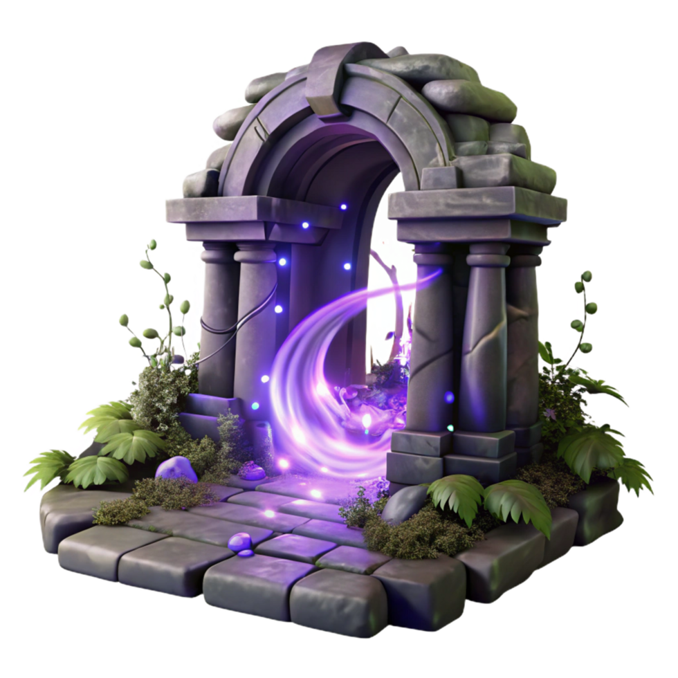 Mystical Stone Archway with Glowing Purple Portal png