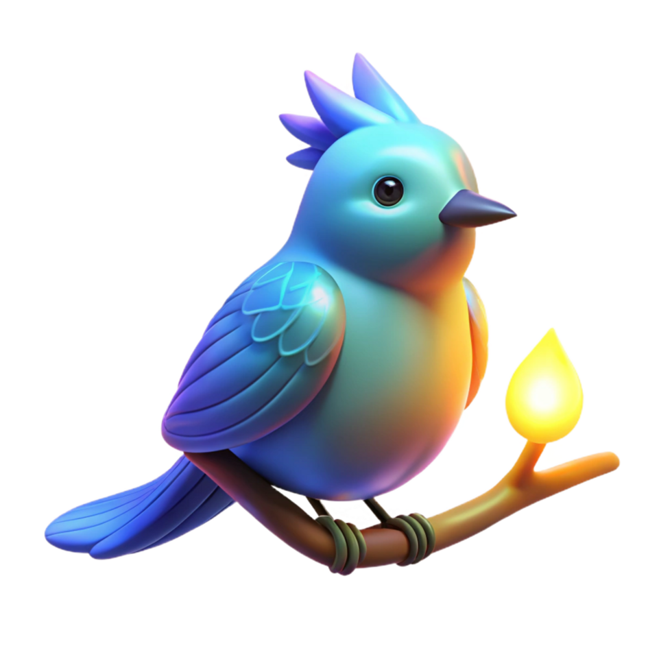 Enchanted Blue Bird on Branch with Glowing Ember png